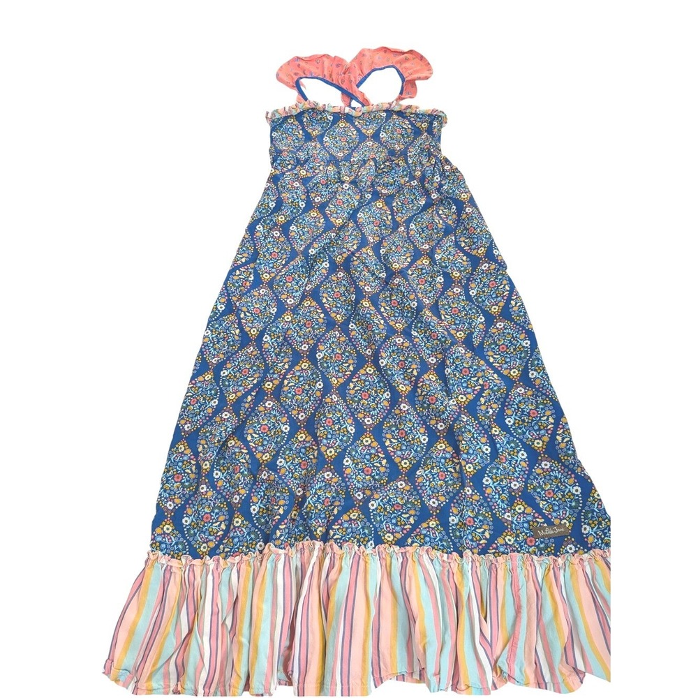 Matilda Jane Girls Blue Floral‎ Striped Ruffle Maxi Dress Size 8 25031D